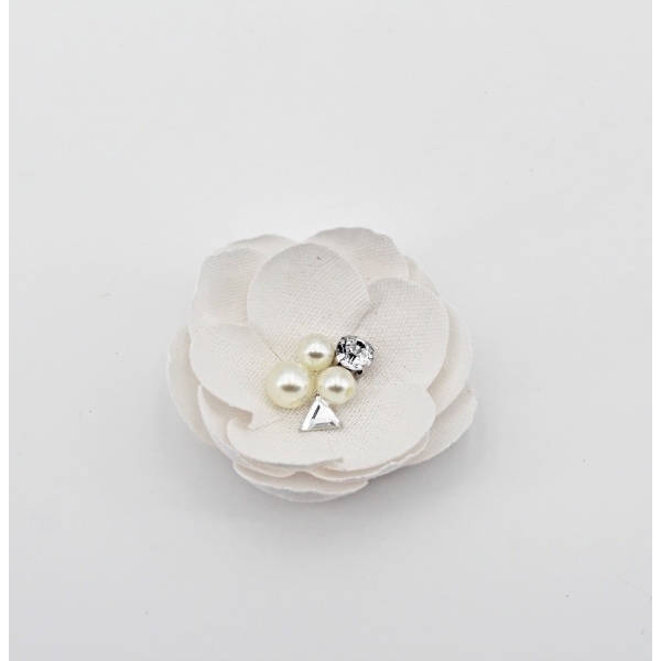Applicazione fiore bianco con perle e strass Pz. 12