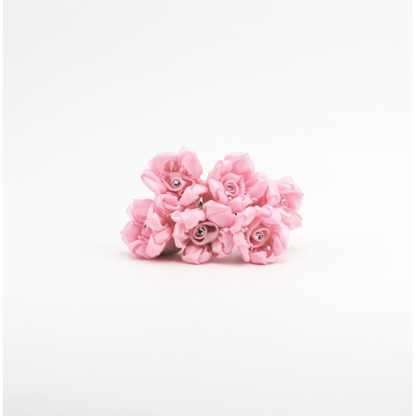 Applicazione fiore d'organza rosa con strass Pz. 72