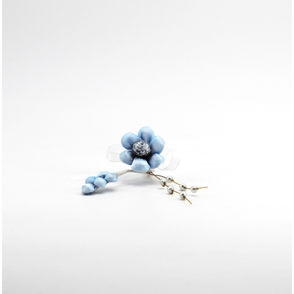 Applicazione pick fiore celeste con spiga e perle Pz. 10