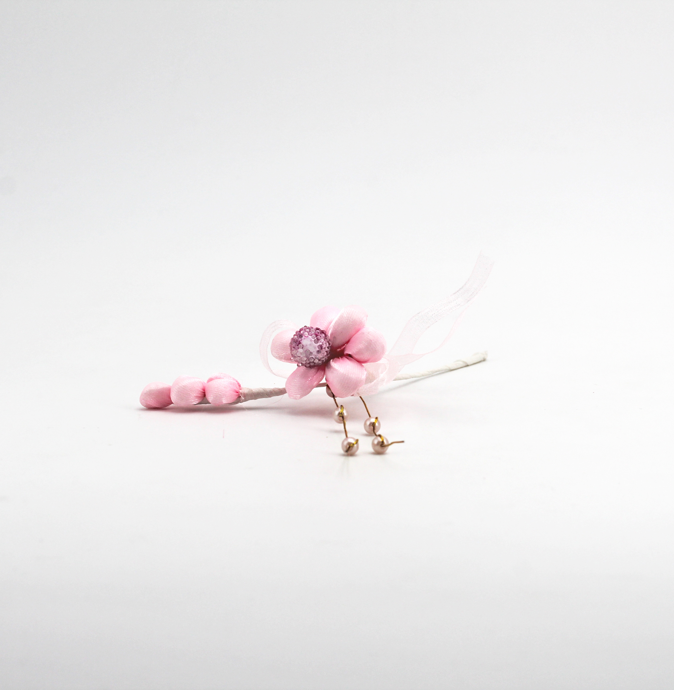 Applicazione pick fiore rosa con spiga e perle Pz. 10
