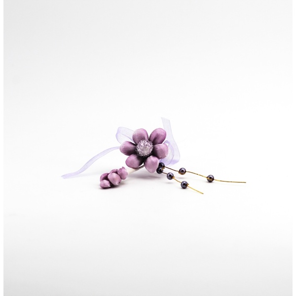 Applicazione pick fiore viola con spiga e perle Pz. 10