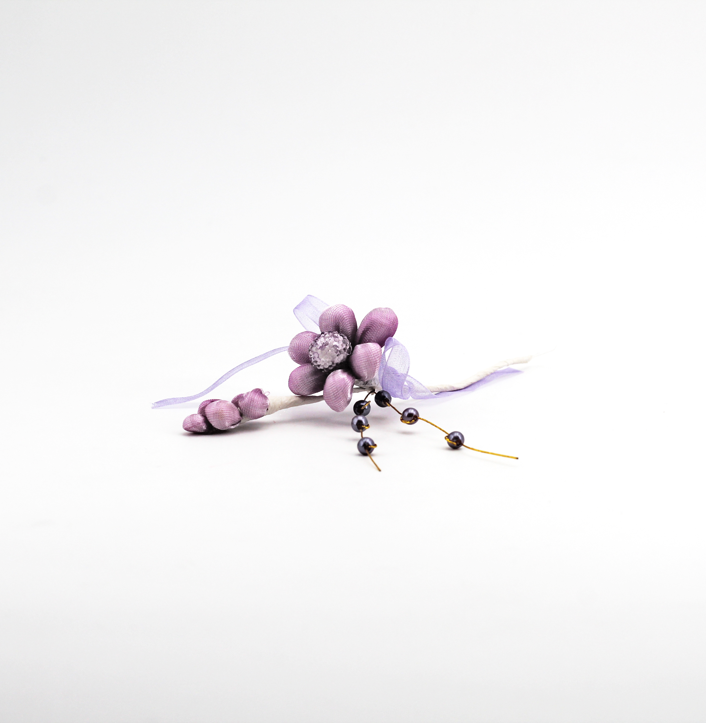 Applicazione pick fiore viola con spiga e perle Pz. 10