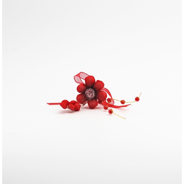 Applicazione pick fiore rosso con spiga e perle Pz. 10