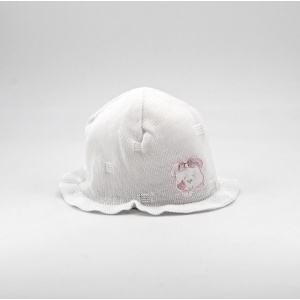 Cappellino in cotone bianco con orsetto rosa Pz. 1