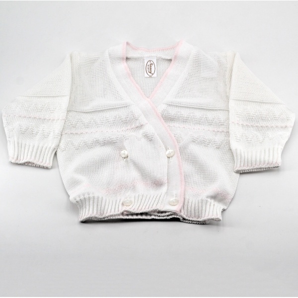 Scaldacuore neonato in puro cotone bianco con bordi rosa Pz. 1