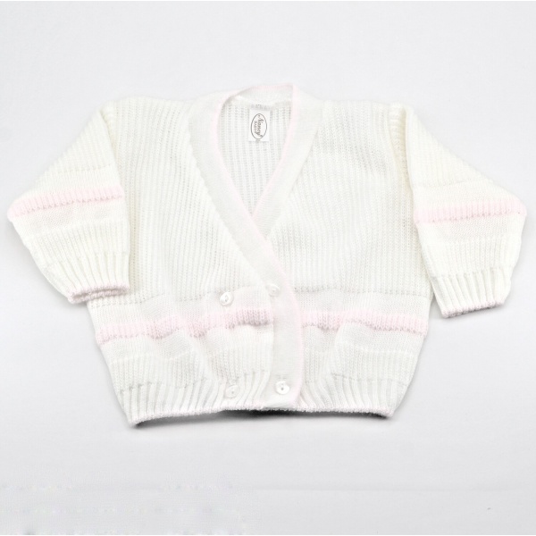 Scaldacuore neonato misto lana bianca con bordi rosa Pz. 1