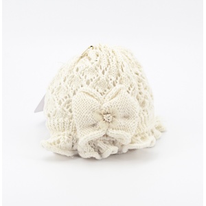 Cappellino in lana merinos bianco con fiocco Pz.1