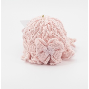 Cappellino in lana merinos rosa con fiocco Pz.1