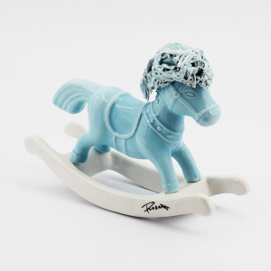 Cavallo dondolo ceramica celeste (Personalizzabile) Pz. 1