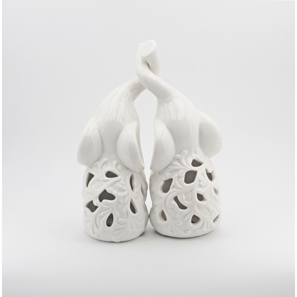 Bomboniera in ceramica elefanti white con led altezza 28 cm Pz1